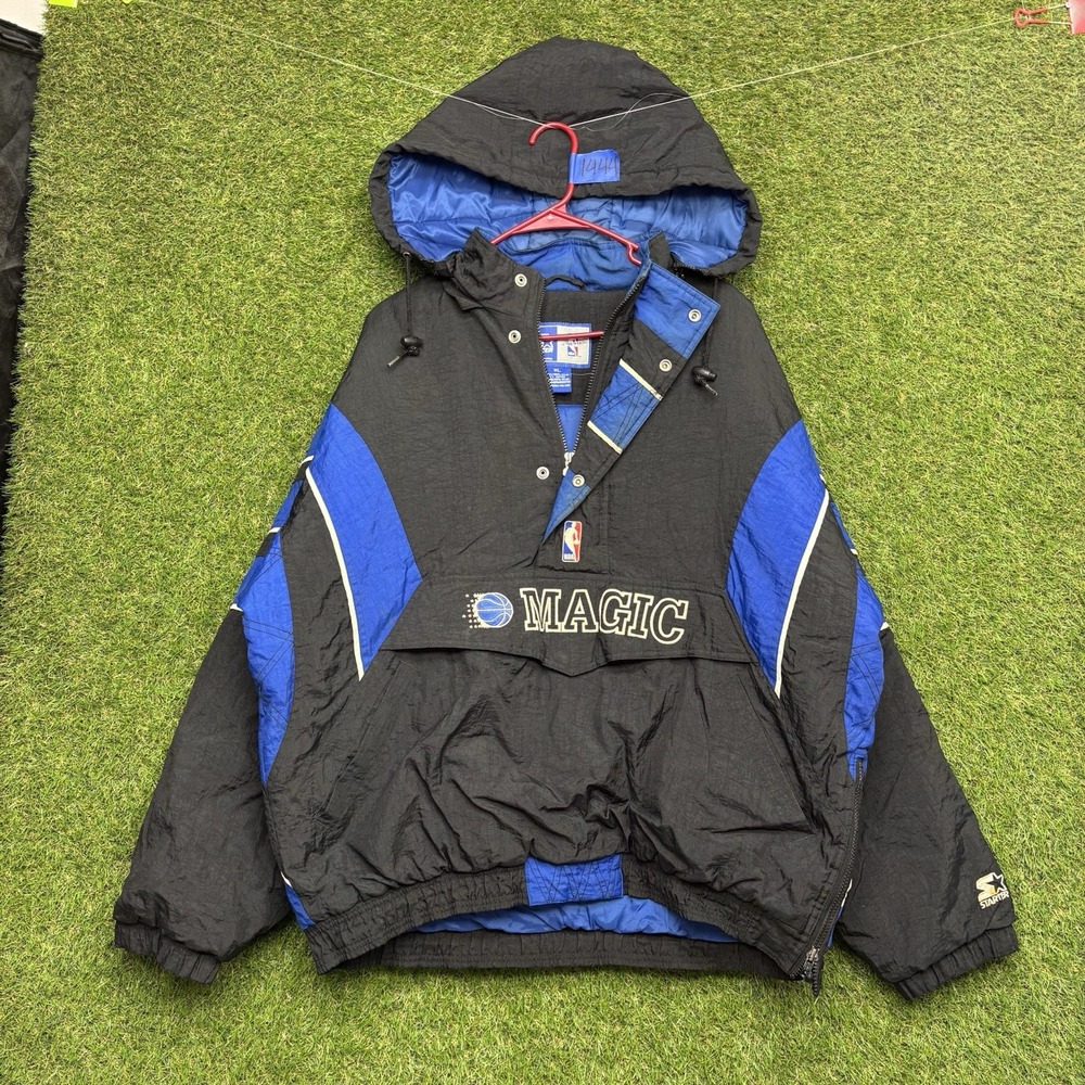 VintagOrlando Magic Starter Jacket Mens XL Quarter Zip Black Pullover Puffer 90s